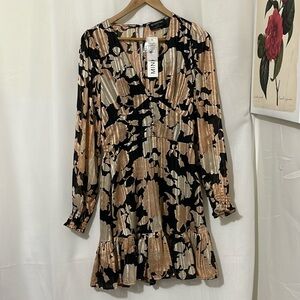 MinkPink Long Sleeve Floral Pink and Black Dress a125